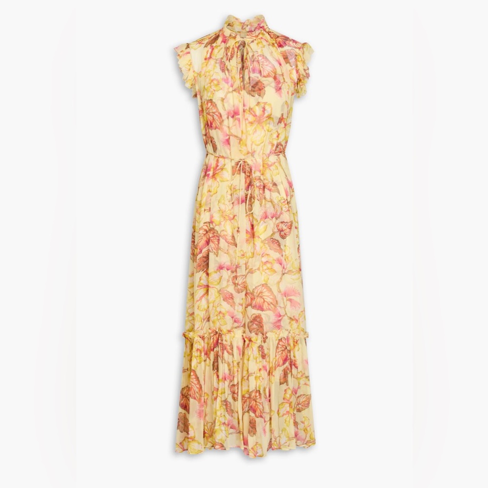 Zimmermann Matchmaker Flutter Silk Crepe Midi in Yellow Hibiscus AU1